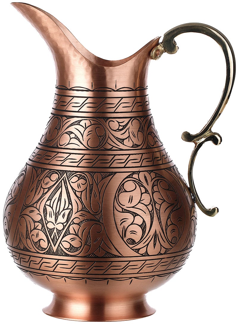 DEMMEX The Pitcher, 1mm Solid Copper Handmade Engraved Copper Pitcher Vessel Ayurveda Jug for Drinking Water, Moscow Mule, Cocktail (Matte-Engraved) - Image 1